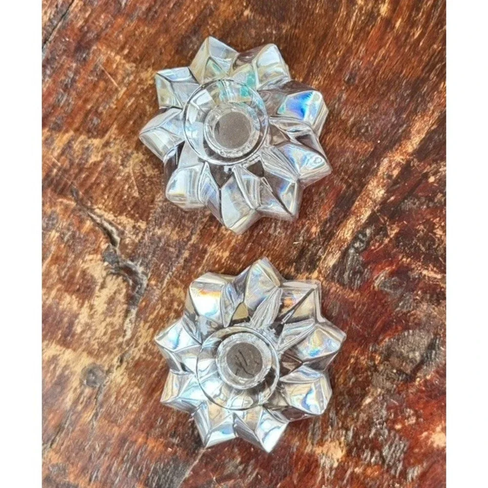 Set of 2 Mikasa Clear Crystal Snowflake Shaped‎ Candle Holders Home Decor